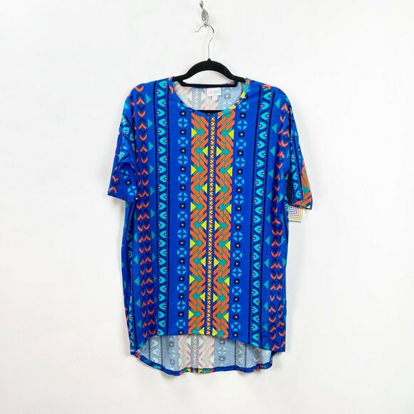 Lularoe XS NWT Womens Unicorn Irma Blue African Print Tunic Top - Picture 1 of 7